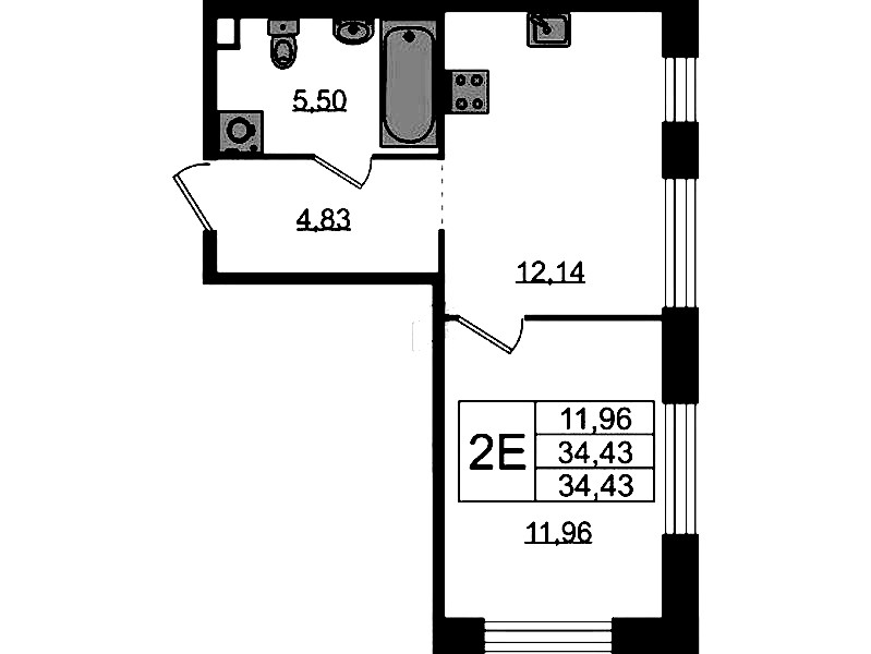 1-комнатная квартира 34.43 м², 2/5 эт., ЖК «Plus Пулковский»